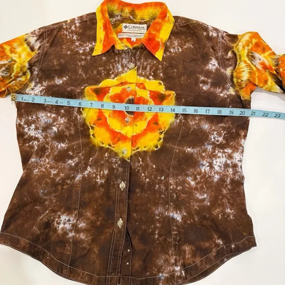 Vintage 90s Tie Dye Top Shirt Size Medium Brown Orange Cotton Hippie Artsy Boho